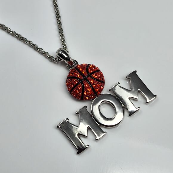 Silver Basketball Mom Necklace - Picture 1 of 4